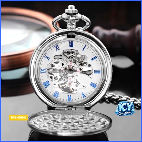 Mechanical Pocket Watch with Chain, Alloy Case, Roman Numerals main image 5